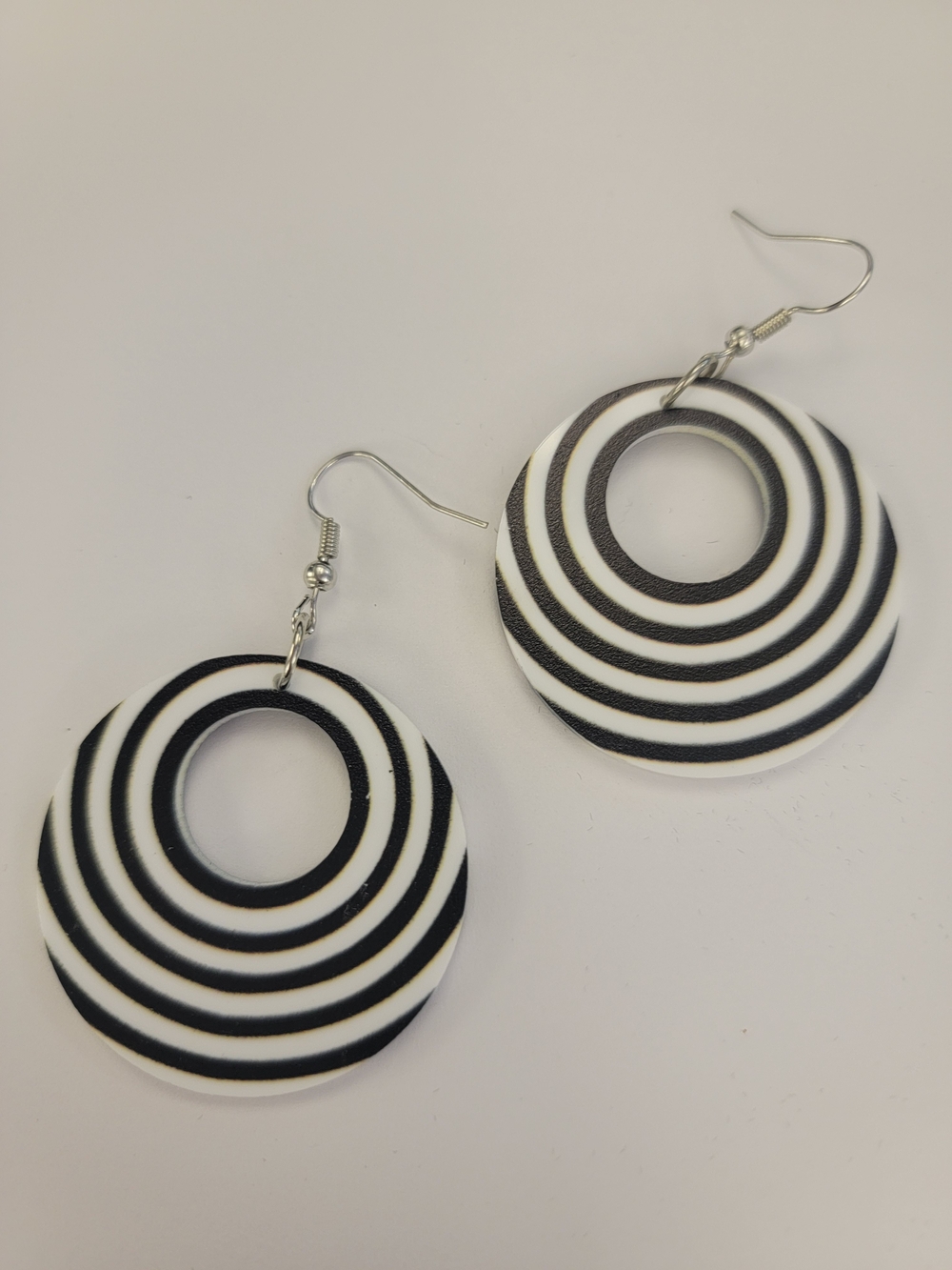 Black and White Concentric Circle Drop Earrings